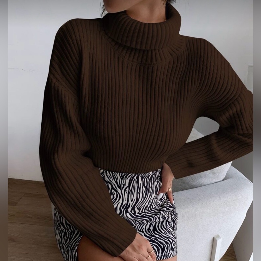 Oversized crop chunky knit cocoa brown sweaterâ